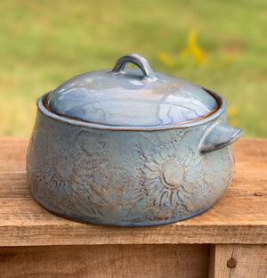 Rustic Blue Sunflower Lidded 4 Qt Casserole